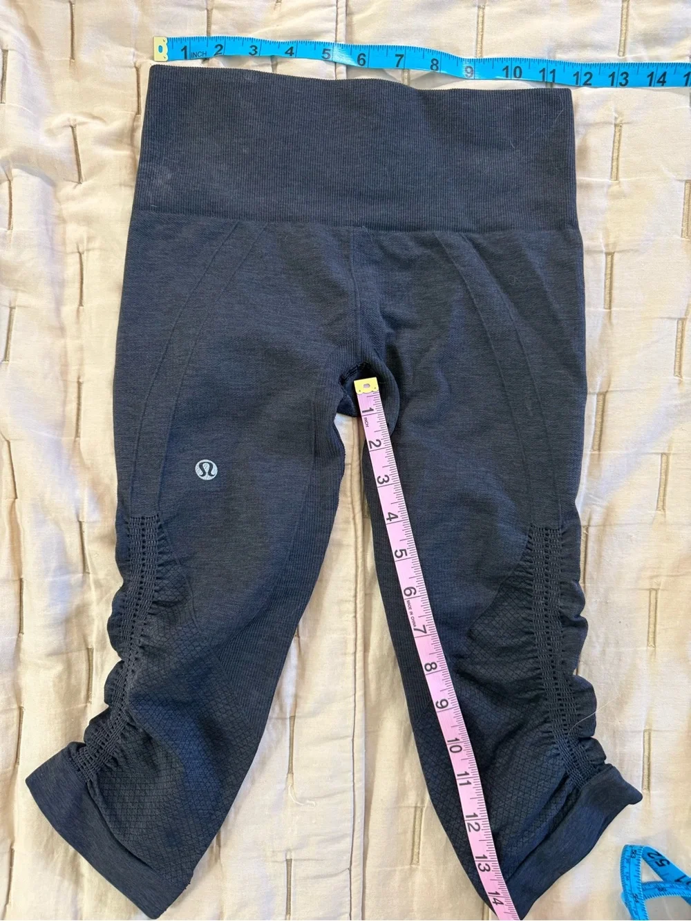 Lululemon In The Flow Heather Grey Cropped Ruched Capri Stretch Leggings Sz 4-6